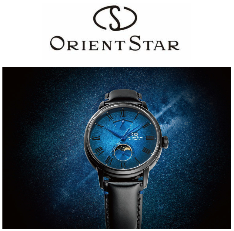 Orient Star M45 F7 Mechanical Moon Phase Model with Blue Gradation Dials Representing the M45 Pleiades Constellation